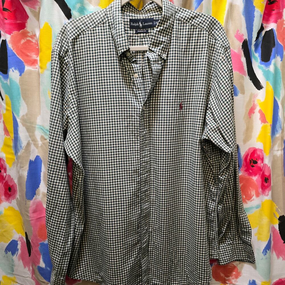 Ralph Lauren Classic Fit green‎ gingham long sleeve button-up shirt XL
